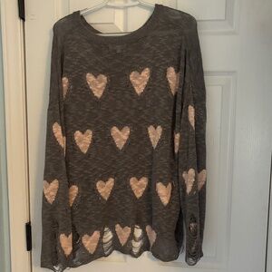 Macaron Gray and Pink Heart Sweater. XL. NWOT